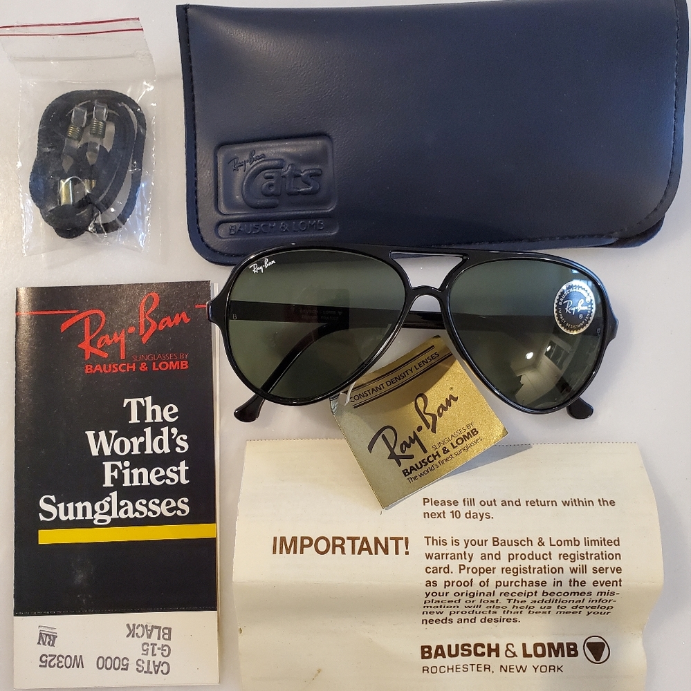 *LAST PAIR* VTG NWT B&L Ray-Ban Cats 5000 W0325 G-15 Black Frame Sunglasses '80s